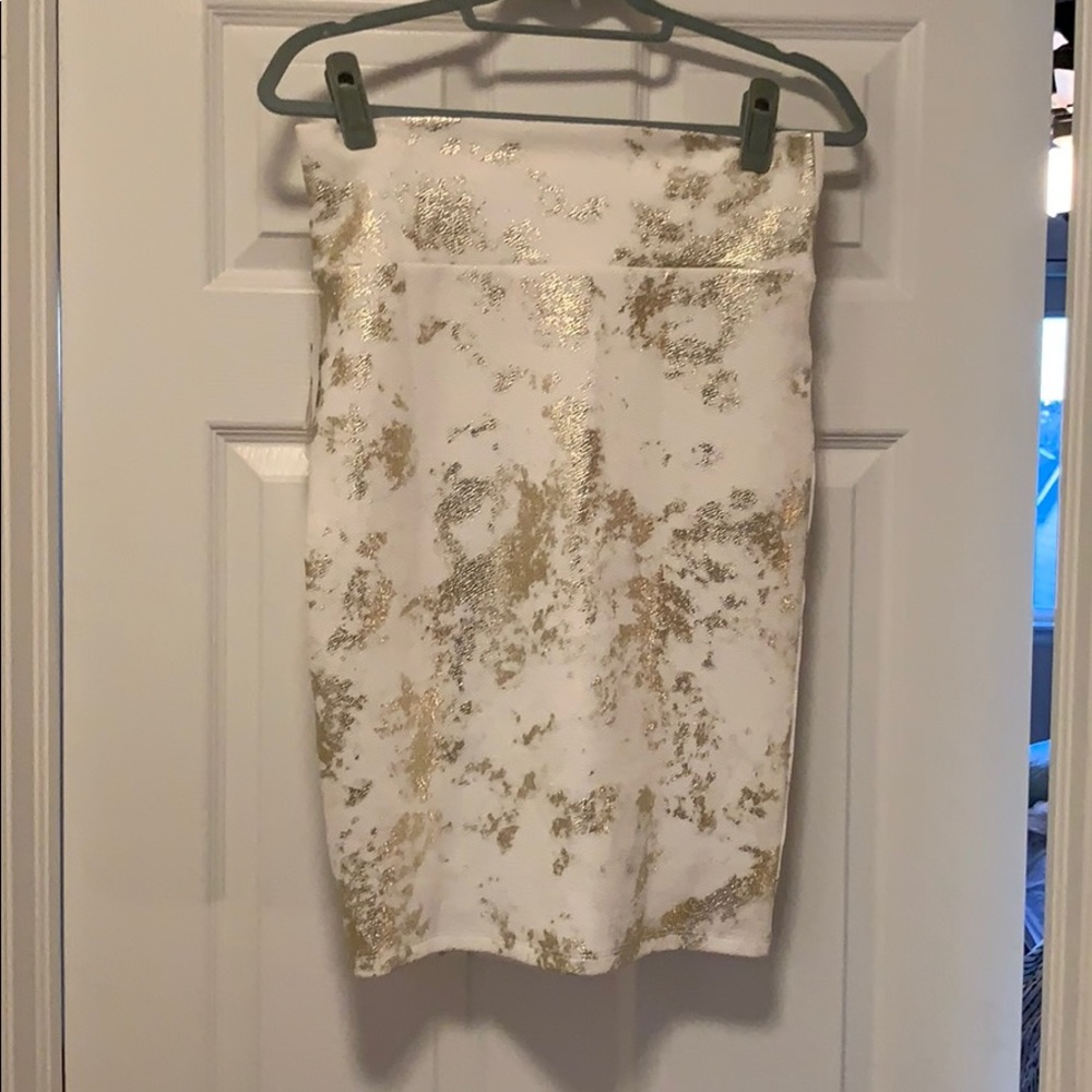 Lularoe Elegant Cassie Skirt White Gold Foil